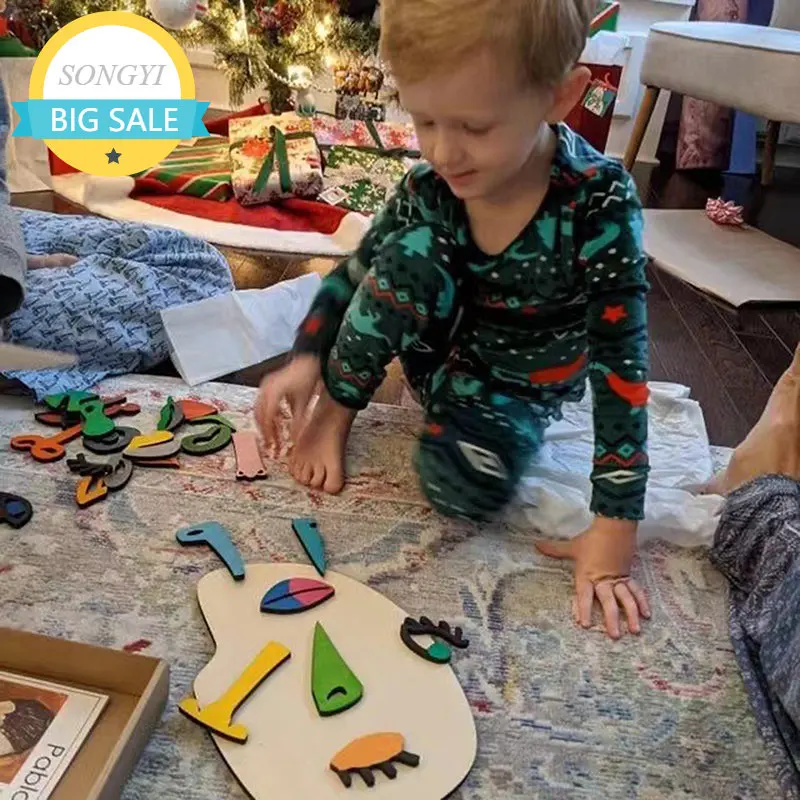 

Деревянные головоломки Монтессори Пикассо, художественный пазл, игровой набор, 26 деревянных деталей, деревянное детское лицо, пазл, подарок