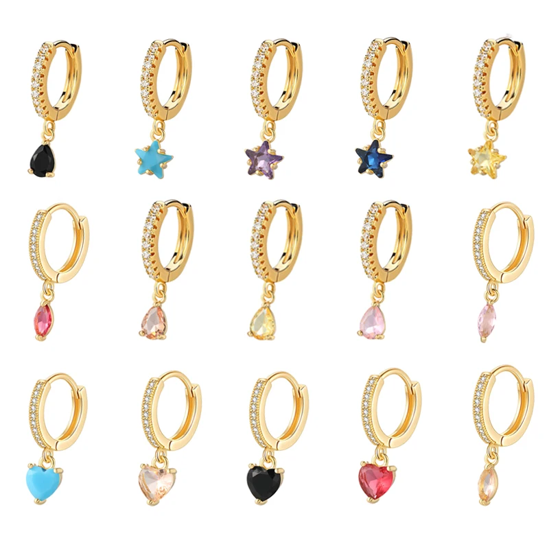 

Новое поступление 2022 Модные Разноцветные циркониевые капли маленькие серьги-кольца для женщин из нержавеющей стали, серьги для пирсинга