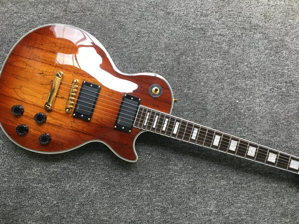 

Custom Electric Guitar mahogany wood body and neck white Binding Gold Hardware Tobacco Sunburst Color