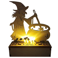 wooden hollow led lights luminous ornaments battery operated witch tree ghost pattern pendants for home party window decor