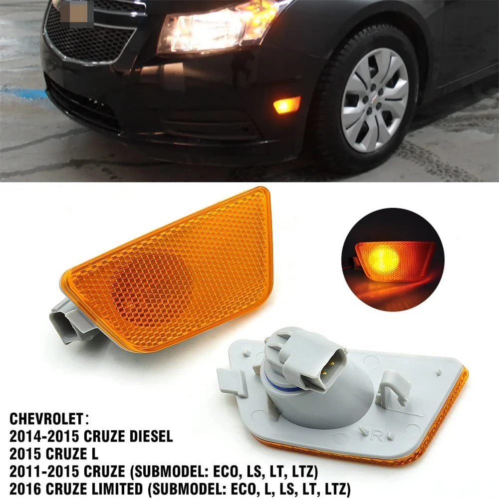 

FOR CHEVY CRUZE 2011 - 2015 FRONT SIDE MARKER REFLECTOR Right + Left DRIVER Waterproof IP65 High Quality and Durable Yellow
