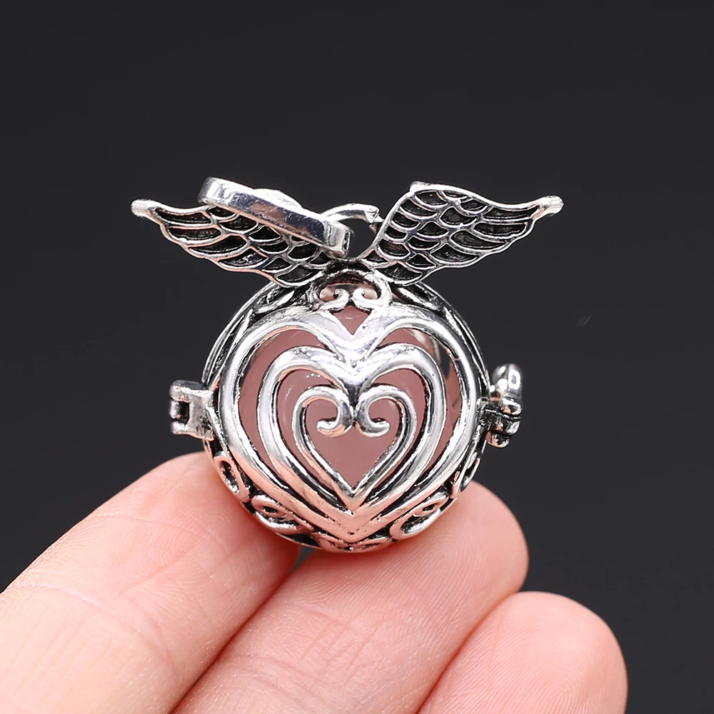 

Necklace Pendant Natural Stone Heart Angel-Wing Cage Pendant For Jewelry Making DIY Necklace Bracelet Gift Jewelry Accessory