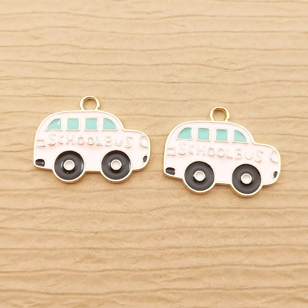 

10pcs 16x22mm Enamel School Bus Charm for Jewelry Making Earring Pendant Necklace Bracelet Accessories Diy Craft Supplies