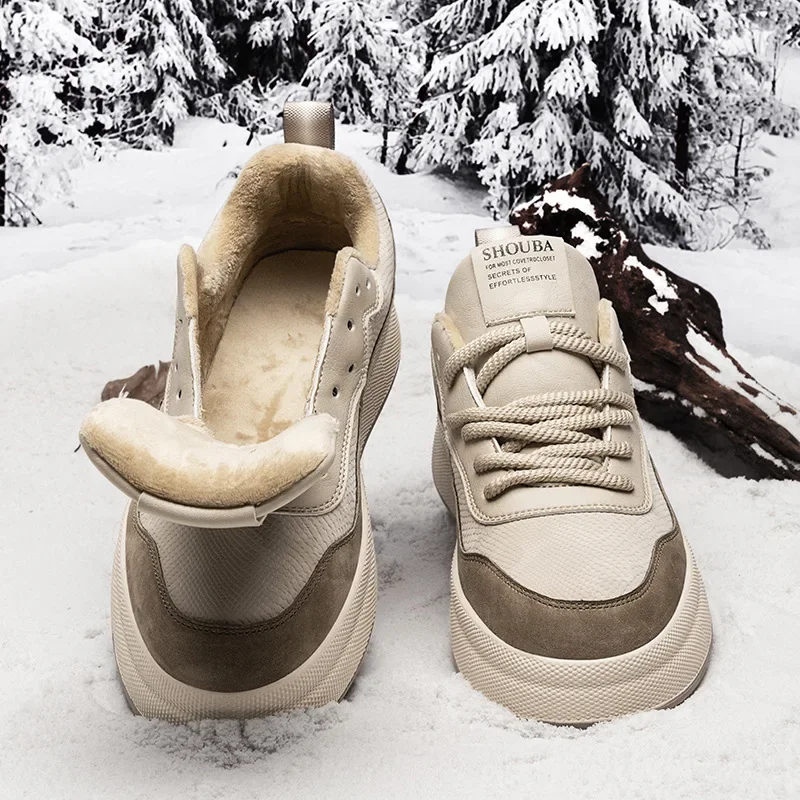 Мужская зимняя утолщенная теплая хлопковая повседневная обувь на флисовой