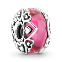 authentic 925 sterling silver moments reveal your love pink murano glass charm bead fit pandora bracelet necklace jewelry
