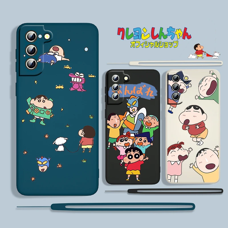 Anime Shinchan Crayon For Samsung Galaxy S22 S21 S20 S10 Note 20 10 Ultra Plus Pro FE Lite Liquid Rope Phone Case Capa Cover