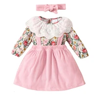 girls baby skirt suit long sleeve flower print pullover top strap dress newborn costume bow headband childrens suits for 0 18m