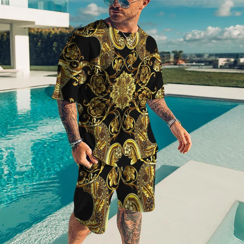 Men's Clothing Luxury Summer Suits with Shorts 3D Printed Designer T-Shirts Short Sleeve Casual Tracksuit Set Fashion Streetwear