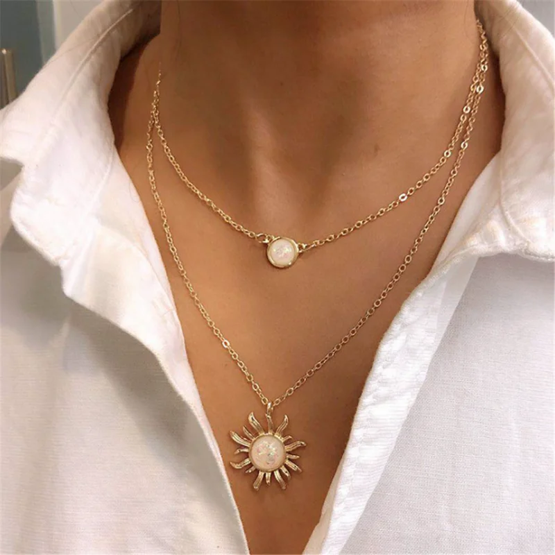 

European and American Fashion Trends, Multi-layer Sunflower Necklaces, Wholesale for Women and Jewelry, Party Gifts for Couples