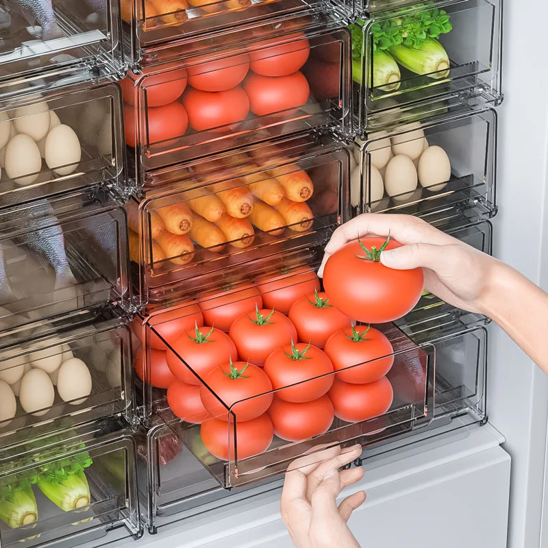 

Refrigerator Organizer Drawer Storage Box Fruit Vegatable Fresh-keeping Storage Bin Stackable Fridge Kitchen Cabinet Containers