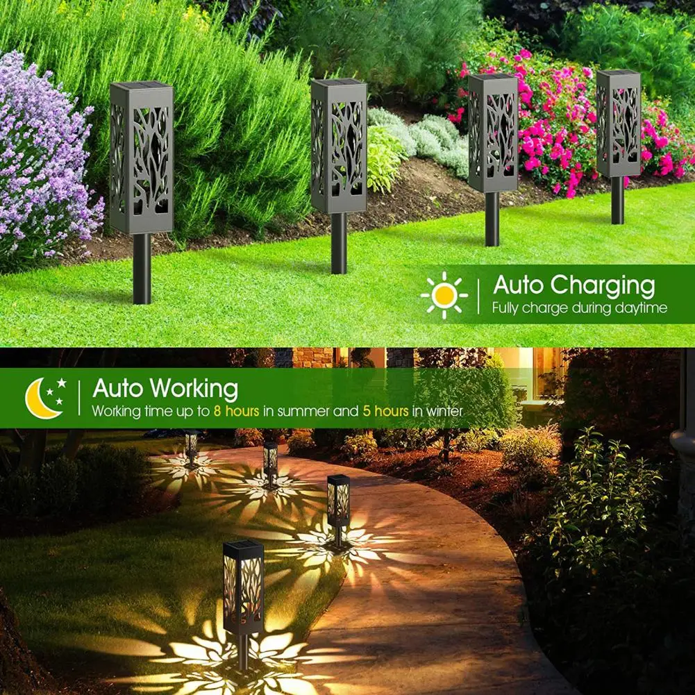 

4Pcs Lawn Lights Eye-catching Hollow Design PP Waterproof Solar Landscape Lights Decor Lawn Lamps Outdoor Lighting