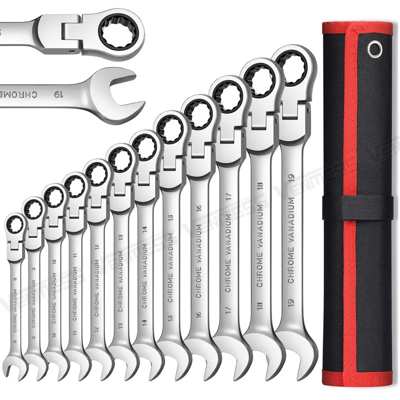 Combination Ratcheting Wrench Set,Chrome Vanadium Steel Flex-Head Key Set Spanner with Metric 72-Tooth Box End Universal Wrench