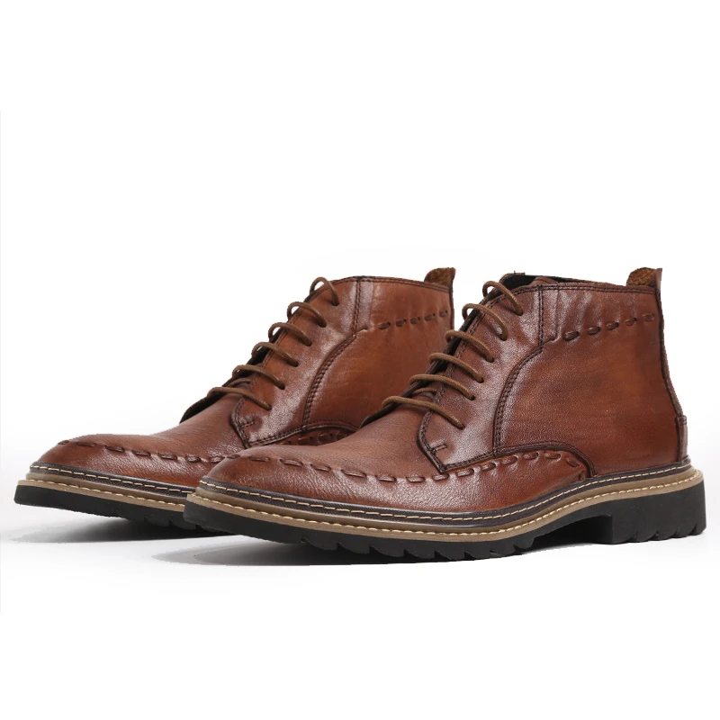 

Men's Martin Boots Woven Top Layer Cowhide Leisure Shoes Low-top Retro British Style Hand-polished Men Formal Wear Leather Boots