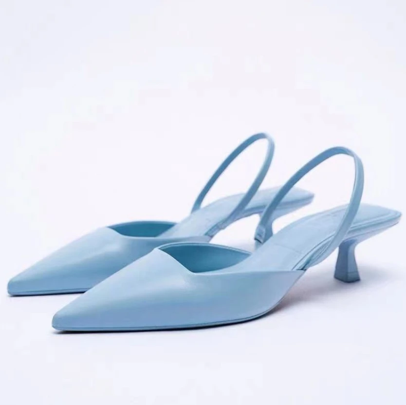 

New Summer ZA Sandals For Women Pointed Toe Low Heel Women High Heel Ladies Wedding Dress Shoes Ladies Slippers Soft Platform