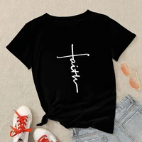 faith cross t shirt religion design print women aesthetic clothes devout believer tops basic white short sleeve summer tee shirt