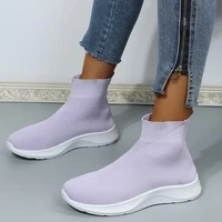 free shipping shoes spring 2022 womens platform luxury loafers kawaii large size flat high sock boots trendyol botas de mujer