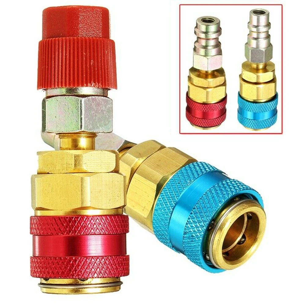 

2x Car A/C Air Condition Low/High R134 Blue&Red Quick Coupler With Cap Extension Adapters For Type A/C Manifold Gauge Accessory