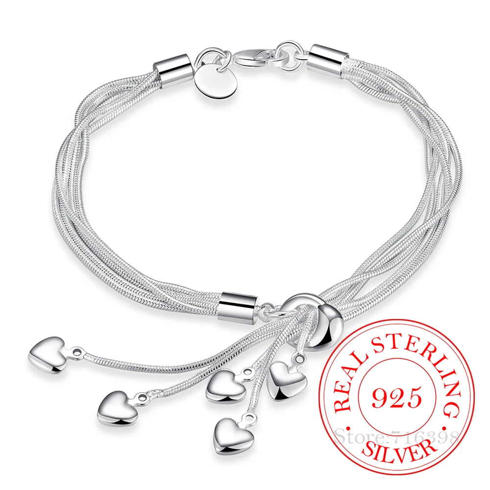 

Wholesale 925 Sterling Silver Bracelet Hook Five Heart High Quality Fine Jewelry Accessories Silver Charm Bracelets for Women