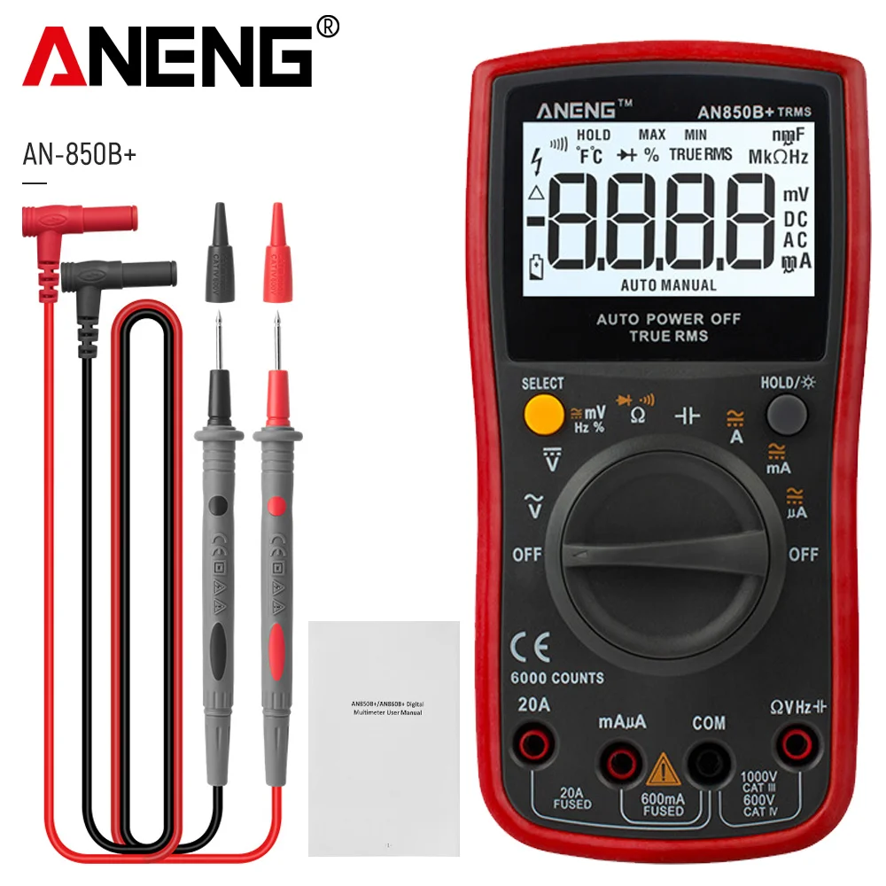 

ANENG AN850B+ Automatic Range Digital Multimeter Backlight AC DC Current Voltage Resistance Frequency Temperature Tester Parts