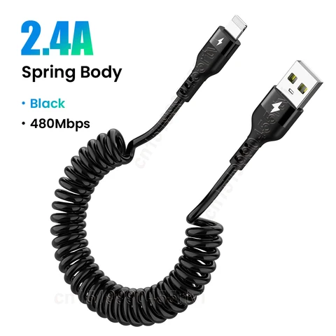 Пружинный USB-кабель для iPhone 14 13 12 11 Pro Max XS XR X, выдвижной быстродействующий зарядный кабель для мобильных телефонов, провод для передачи данных, шнур 1/1, 5 м