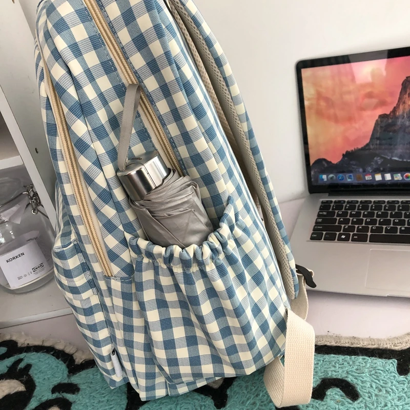 Campus Backpack Casual Simple Plaid Junior High School College Students Double Shoulder Bag Large Capacity New Korean Version Of