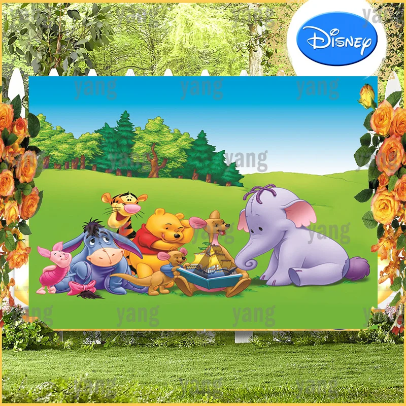 Forest Disney Backdrop Party Cartoon Wall  Winnie Bear Tigger Piglet Banner Custom Outdoor Baby Shower Background Birthday