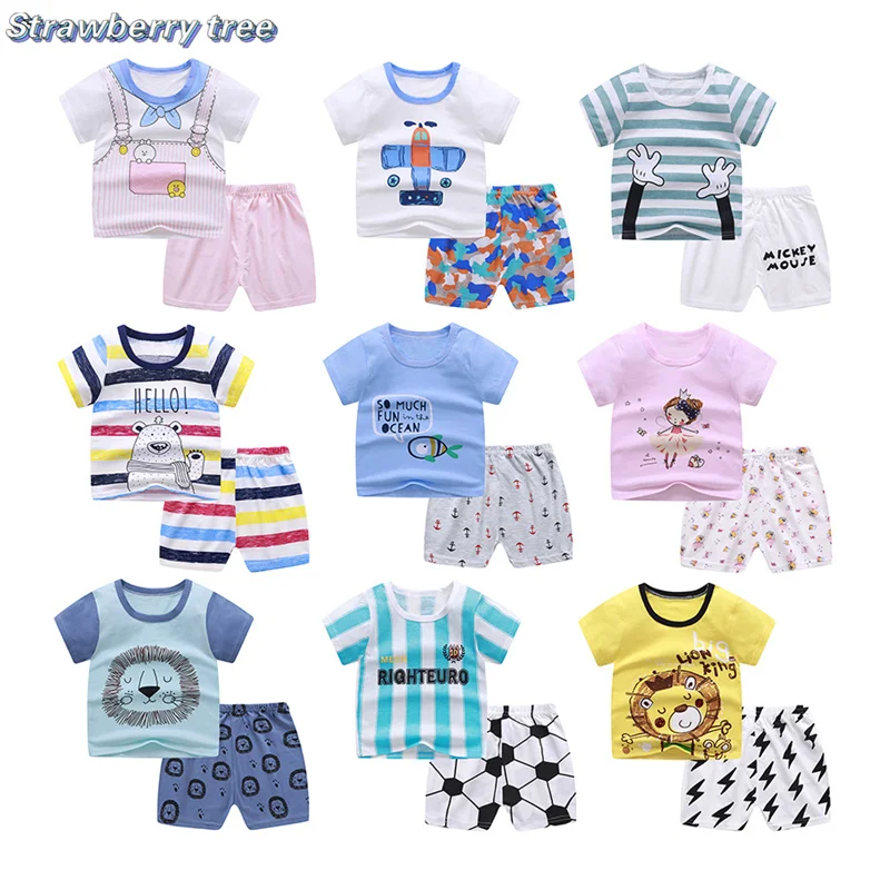 

Summer Baby Boys Girls Cartoon Cotton Kids Tracksuit Short Sleeve T-shirts Children Outfits Sports Set Infant 2 Pcs Sets Clothes