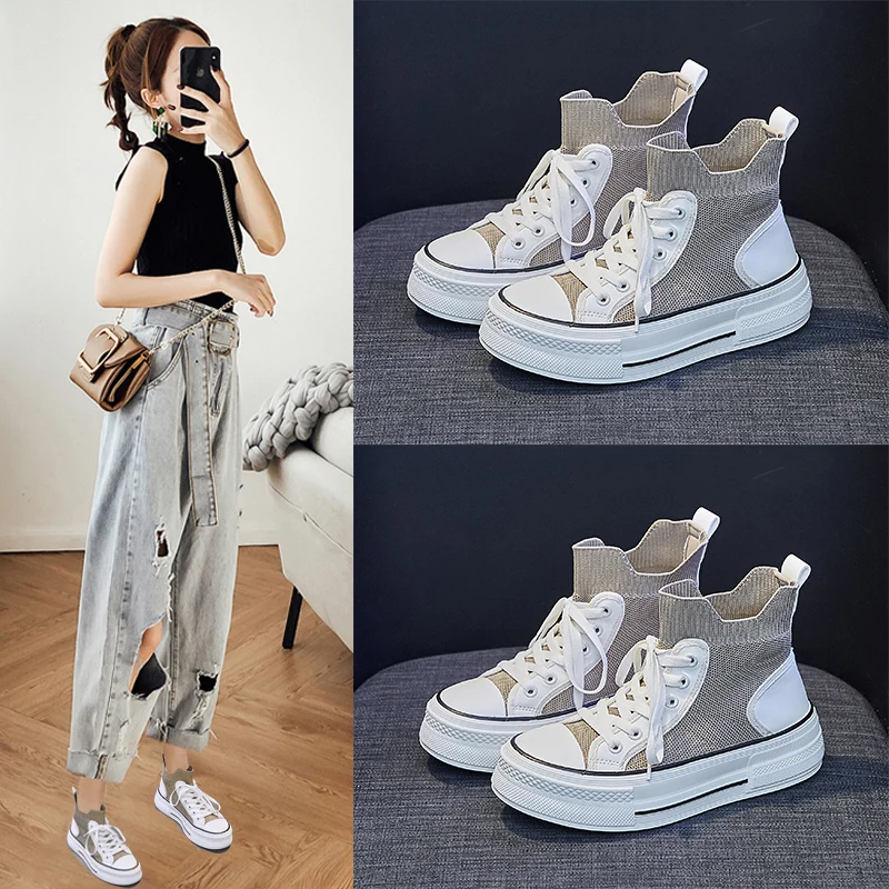 

Женские холщовые кроссовки, обувь на толстой подошве и высоком каблуке, кроссовки, Роскошные, на плоской подошве, повседневные