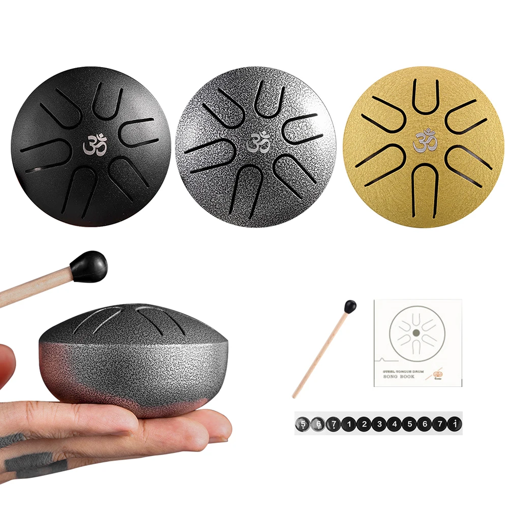 

3 inch 6-Tone Steel Tongue Drum mini Hand Pan Drums with Drumsticks Percussion Musical Instruments for Kids drum Accessories