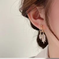 2022 new high end zircon leaf earrings female 925 silver needle net red simple earrings ins trendy fashion earrings