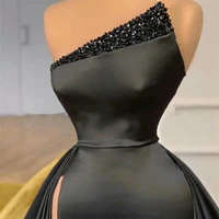 side split black prom dresses beaded satin formal pageant gown for women long evening party dress robe de soiree