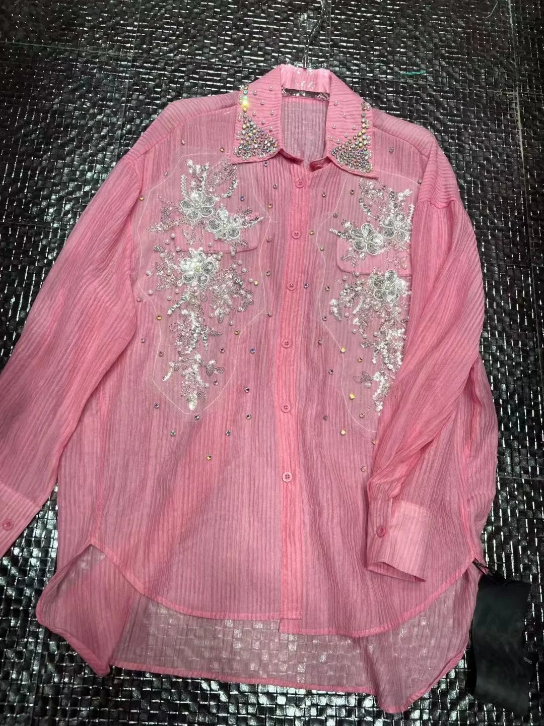 Рубашки средней длины большого размера блузки изысканные блестящие блестки