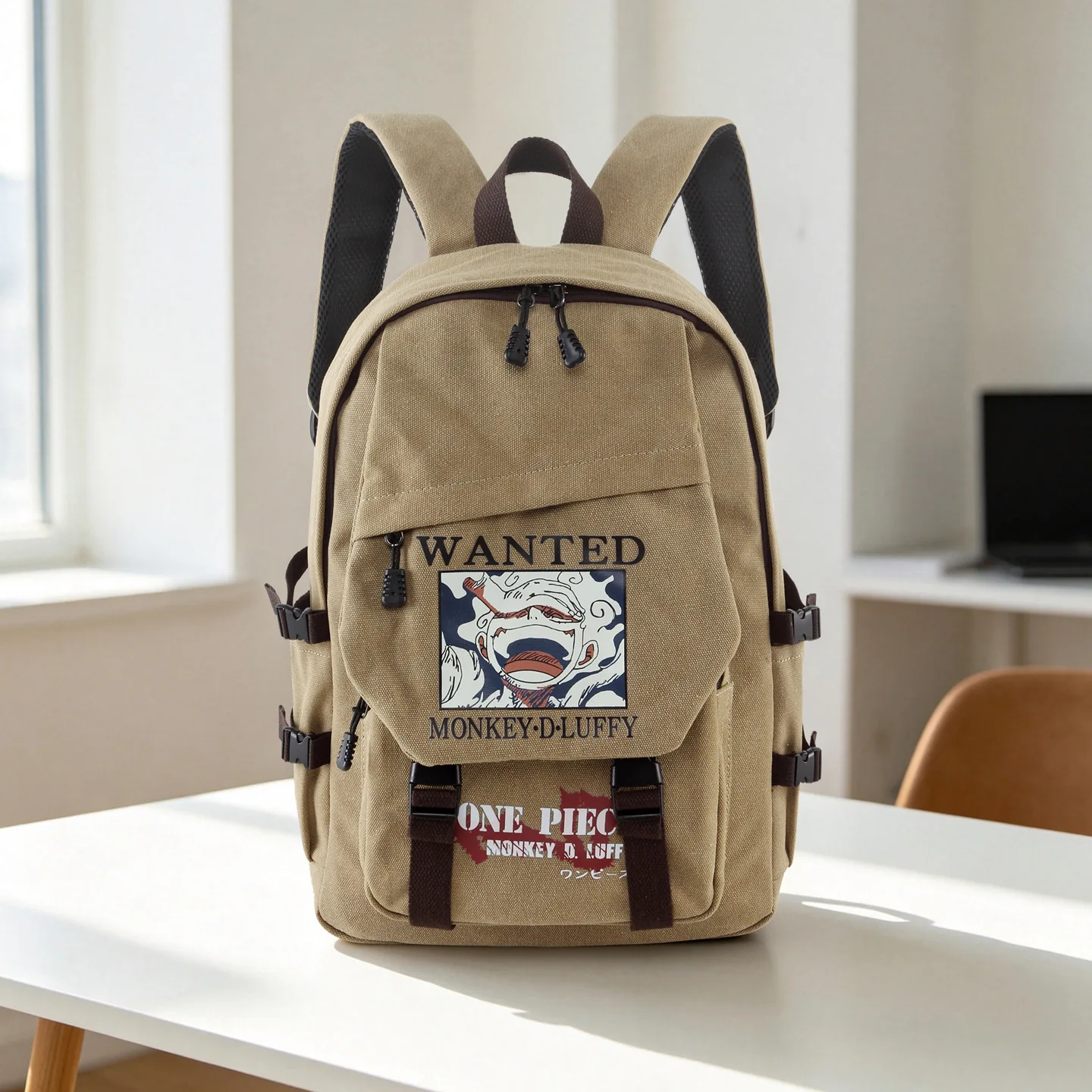 Фото Рюкзак из холщовой ткани One Piece, 45×33 см, сумка для ноутбука 14 дюймов, вместительный рюкзак для путешествий на открытом воздухе, школьный рюкзак для студентов №4