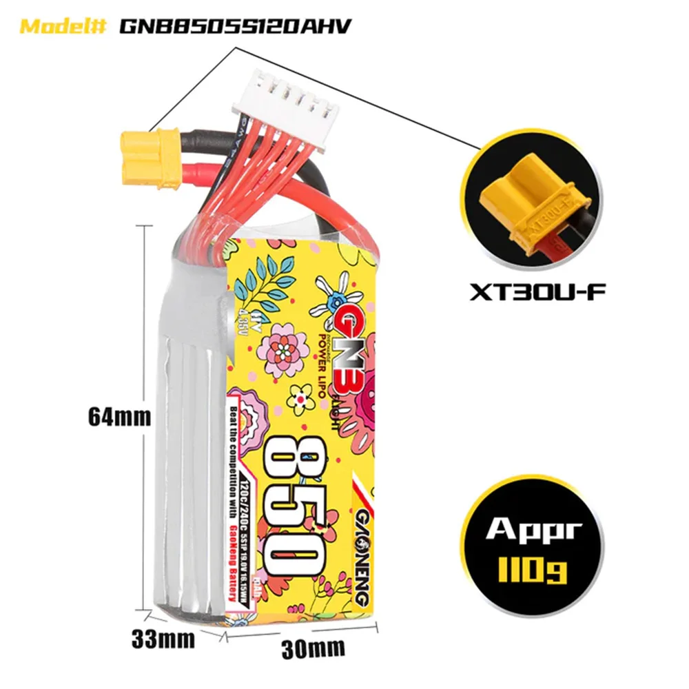 

Gaoneng 850mAh 19V 5S HV 120C Lipo Battery - XT30