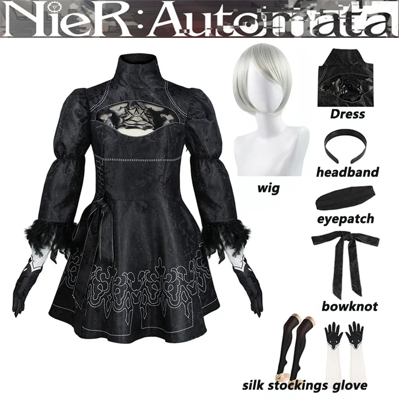 

Платье для косплея Game Nier 2b, платье для косплея NieR:Automata YoRHa No.2, женский наряд, маскировка 2b, костюм для Хэллоуина, черные платья для девочек