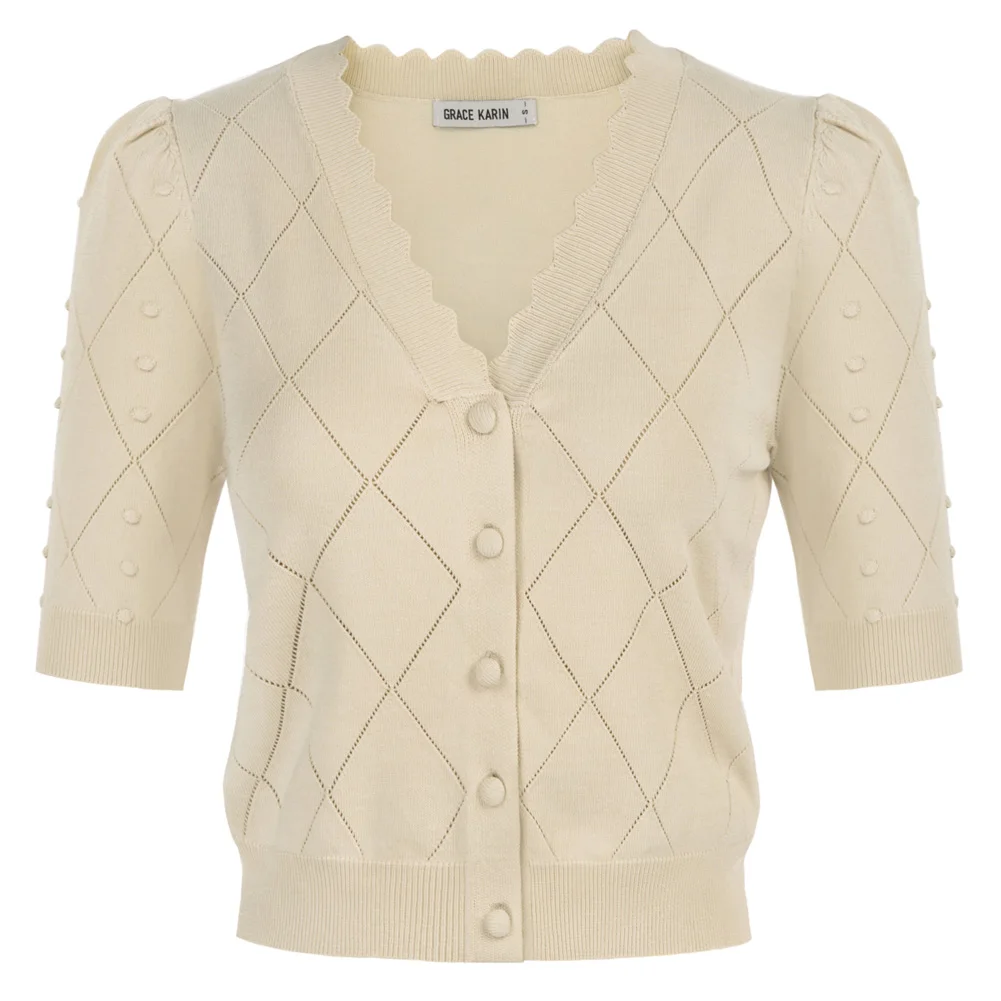 Женский короткий кардиган на пуговицах с V-образным вырезом