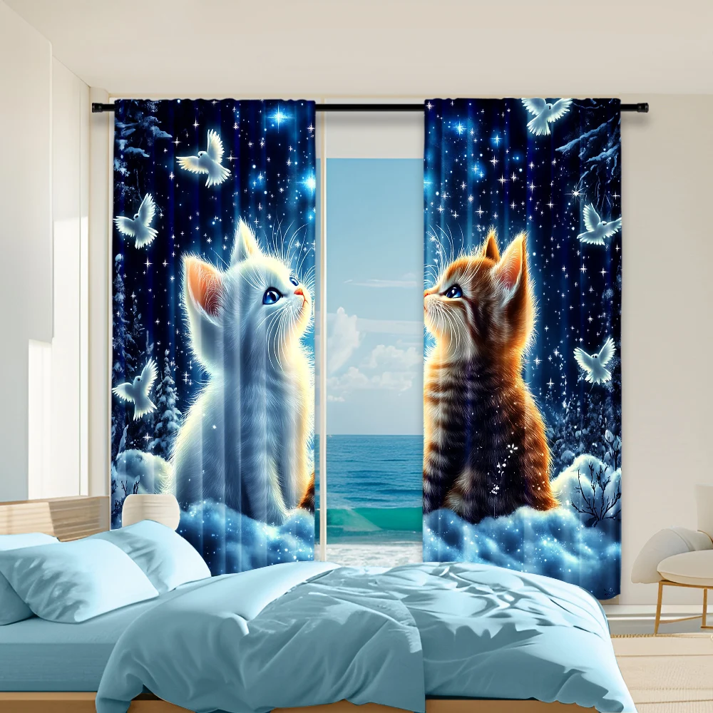 

Полиэстеровые шторы с принтом кот и звезда, 2 шт