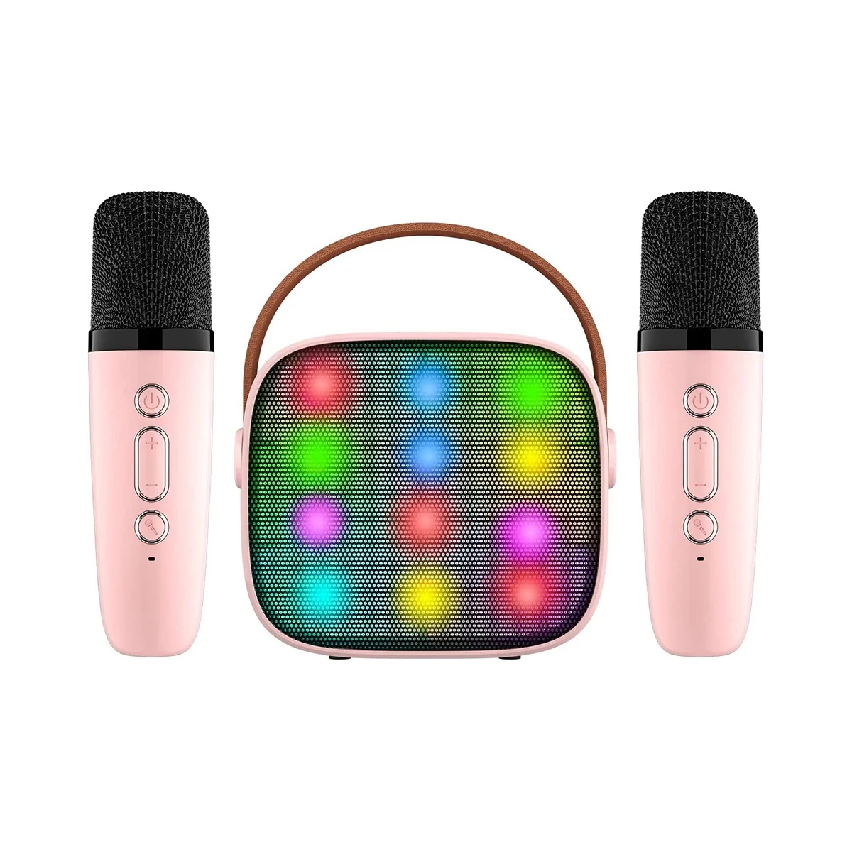 

Mini Karaoke Machine with 2 Wireless Microphones for Kids Adults, 18 Pre-Loaded Songs, Portable Bluetooth, Pink