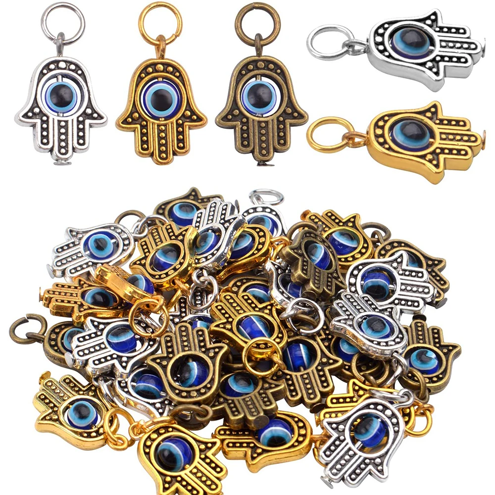 

30PCS of Hamsa Evil Eye Pendant 12*22mm Retro Hand of Fatima Symbol Charms Jewelry Making Findings for DIY Bracelet Necklace