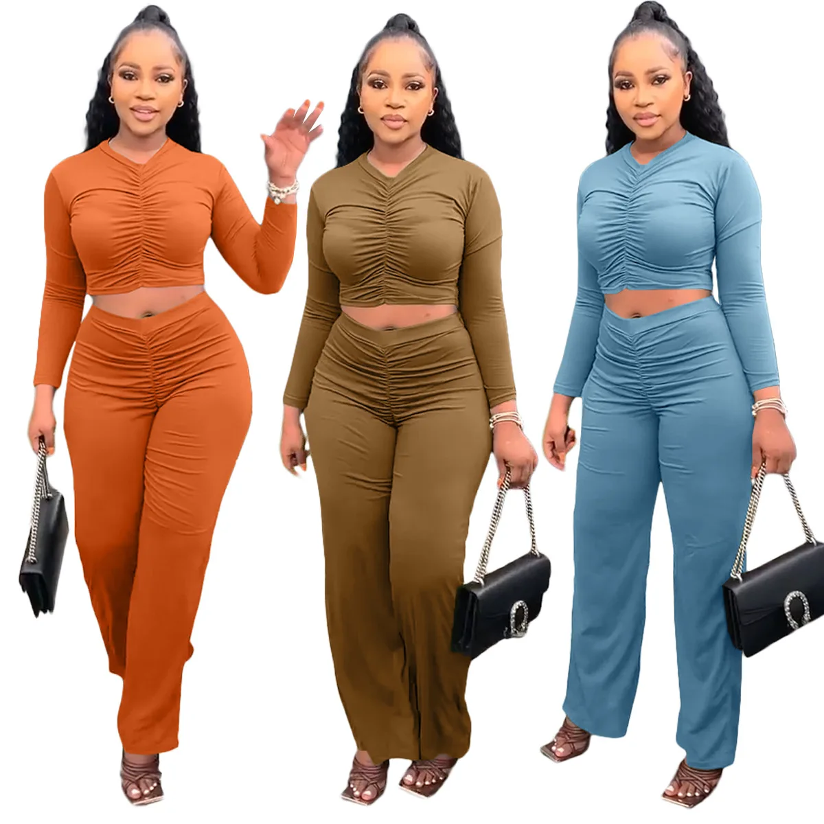 

Autumn And Winter Pleated Top Trousers Casual Sports Two-piece Suit
