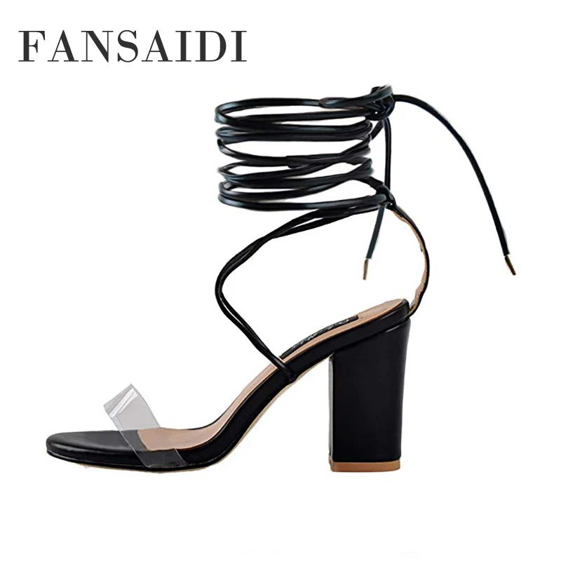 

FANSAIDI Summer SexyAnkle Strap Sandales Fashion Women's Shoes Pointed Toe Chunky Heels Sexy New Narrow Band 40 41 42 43