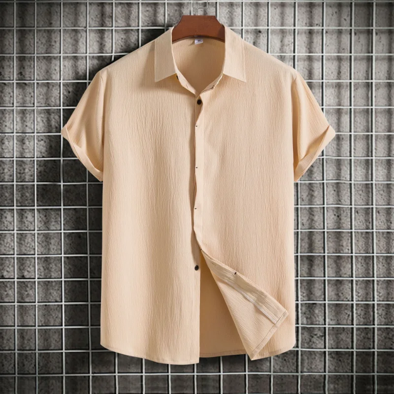 

Solid Casual Loose Pleated Linen Shirts For Men 2023 Summer Trend Normal Men's Oversized Short Sleeve Shirts Fashion Male Tops