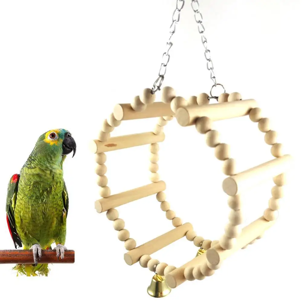 

Toy Wooden Hanging Pet Bird Parrot Ferris Wheel Swing Ladder Stand Climbing Chew Toy