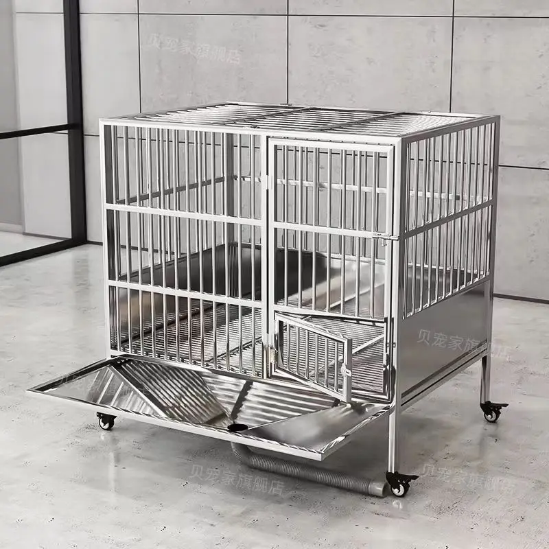 

2023 New 202 Stainless Steel Dog Crate with Toilet Hopper Flush Large Dog Sub Crate