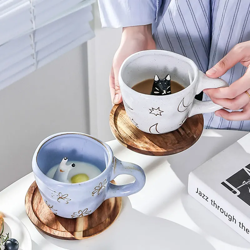 

Cartoon 3D Animal Mugs Handmade Snail Cat Dog Daisy Cups Ceramic Kitchen Drinkware Cute Big Coffee Tea Mug Cup Fun Birthday Gift