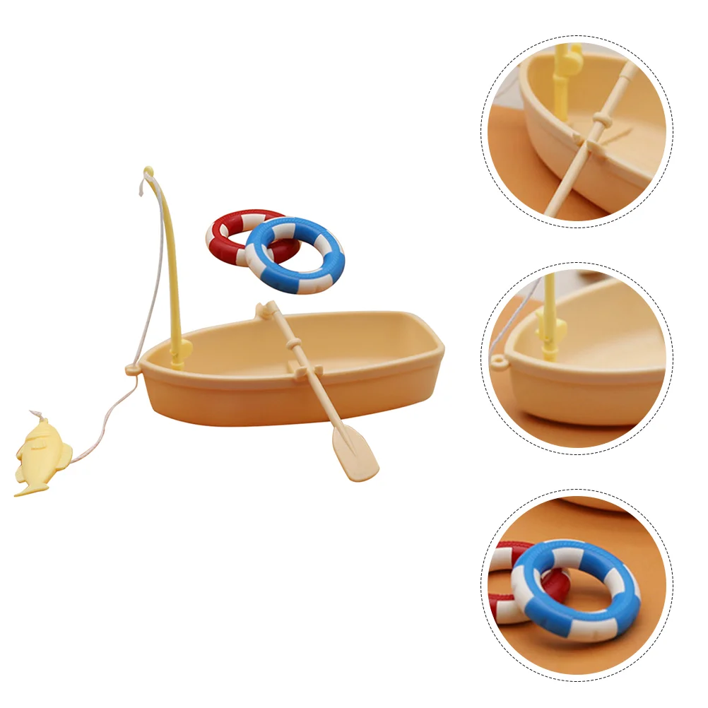 

2 Sets of Mini House Fishing Boat Figurine Tiny Swim Ring Decor Fishing Boat Decor Fishing Supplies