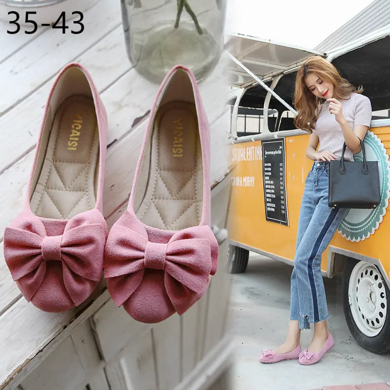 41 42 43 Plus Big Over Large Size Classic Black Beanie Shoes Women's Flat Shoes Bow Single Shoes Zapatos De Mujer