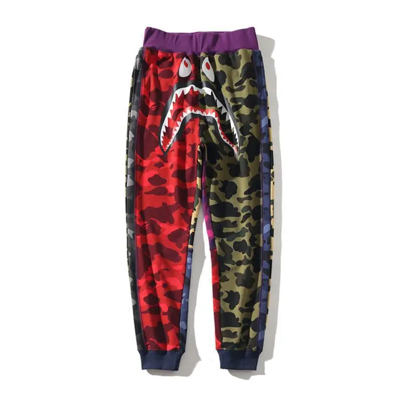 

Hot A BATHING APE tide brand shark head men and women sweat pants camouflage multi-layer splicing personality casual pants BAPE