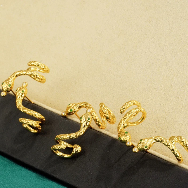 

925 Sterling Silver Fashion Animal Crystal Serpentine Earrings for Women's Ear Clips Hanging Personalized Party Jewelry