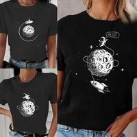 women t shirt o neck summer short sleeve astronaut printed tshirts loose fashion tops tees trend clothing streetwear pullover